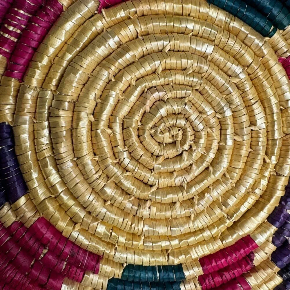 Southwestern Rattan Woven Multicolor Flat Basket Wall Decor 14